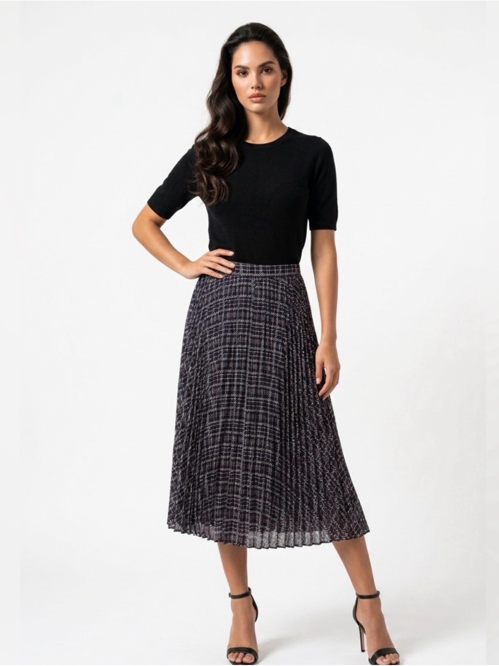 skies are blue // pleated floral midi skirt